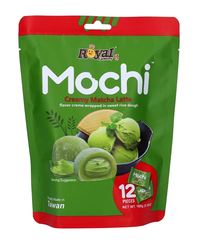 Dolce giapponese Mochi al Matcha Latte - Royal Family 180g.  Dolce giapponese Mochi al Matcha Latte - Royal Family 180g.